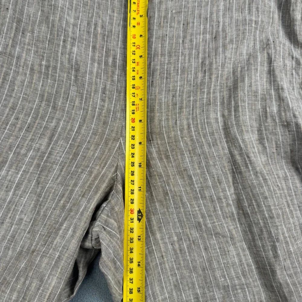 Theory Tan Pinstripe Linen Wide Leg Pants Side Zip‎ Trousers Size 10